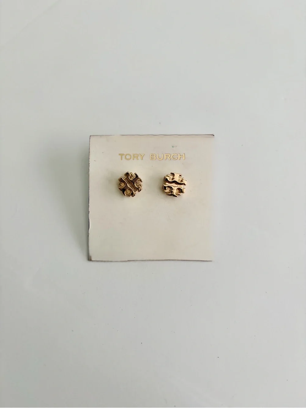 Tory Burch Gold Double T Logo Stud Earrings NWT